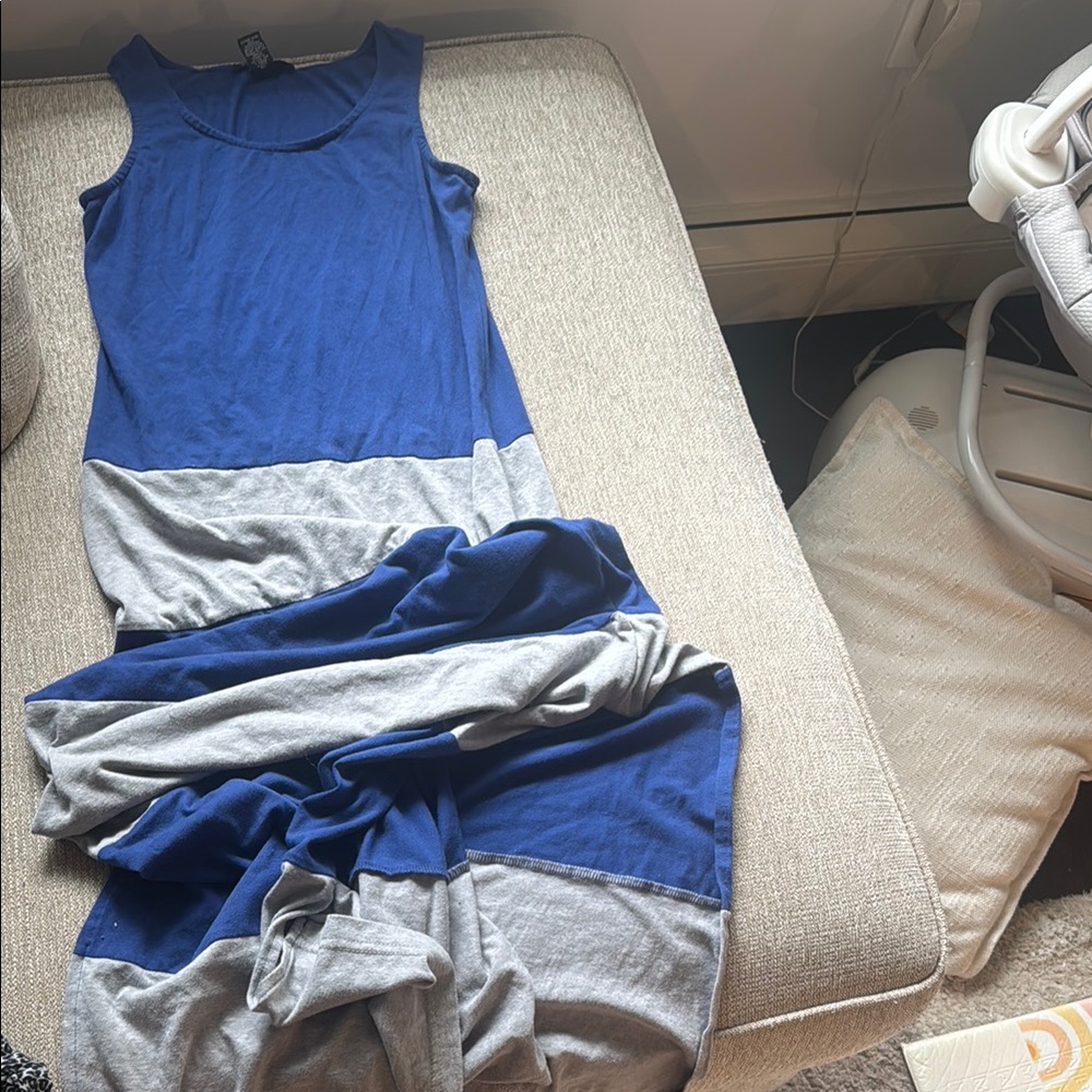 Blue and Gray Sleeveless Maxi Dress